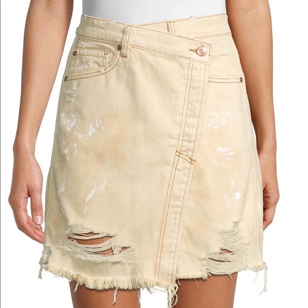 Free People Faux-Wrap Denim Skirt Sz 31/10
